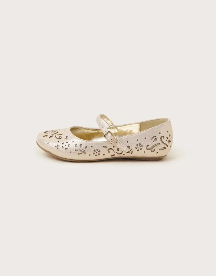 Monsoon Cutwork Ballet Flats Gold Children Partywear Monsoon Cutwork Ballet Flats Gold Children Partywear