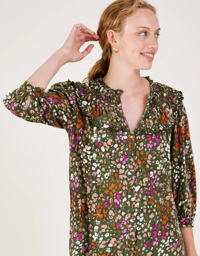 Monsoon Ditsy Print Jersey Shirt With LENZING ECOVERO Green Women Tops and Blouses Monsoon Ditsy Print Jersey Shirt With LENZING ECOVERO Green Women Tops and Blouses