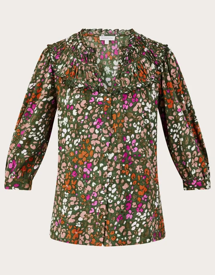 Monsoon Ditsy Print Jersey Shirt With LENZING ECOVERO Green Women Tops and Blouses Monsoon Ditsy Print Jersey Shirt With LENZING ECOVERO Green Women Tops and Blouses