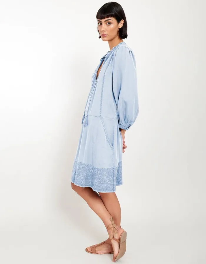 Monsoon East Embroidered Long Sleeve Dress Blue Women Summer Dresses