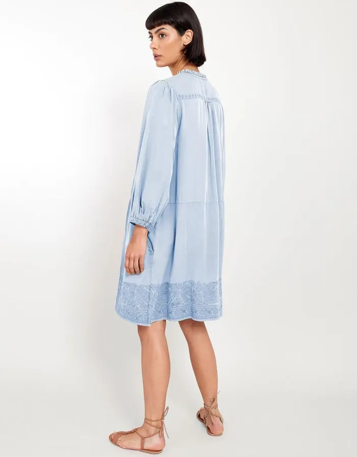 Monsoon East Embroidered Long Sleeve Dress Blue Women Summer Dresses