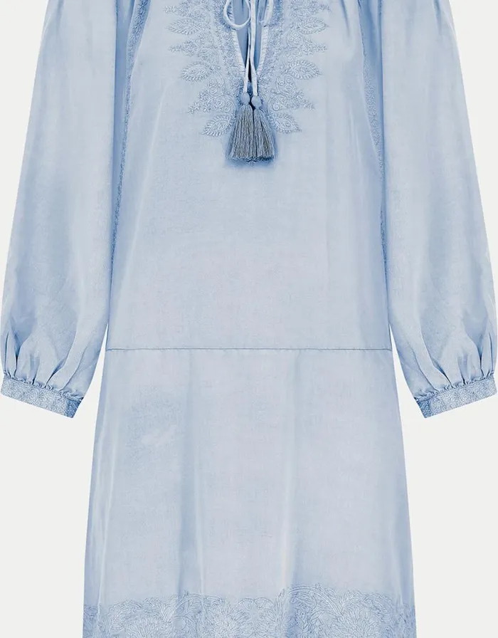 Monsoon East Embroidered Long Sleeve Dress Blue Women Summer Dresses