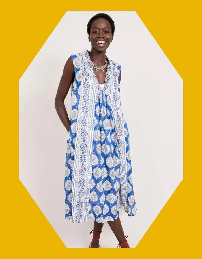 Monsoon East Sleeveless Print Dress Blue Women Summer Dresses