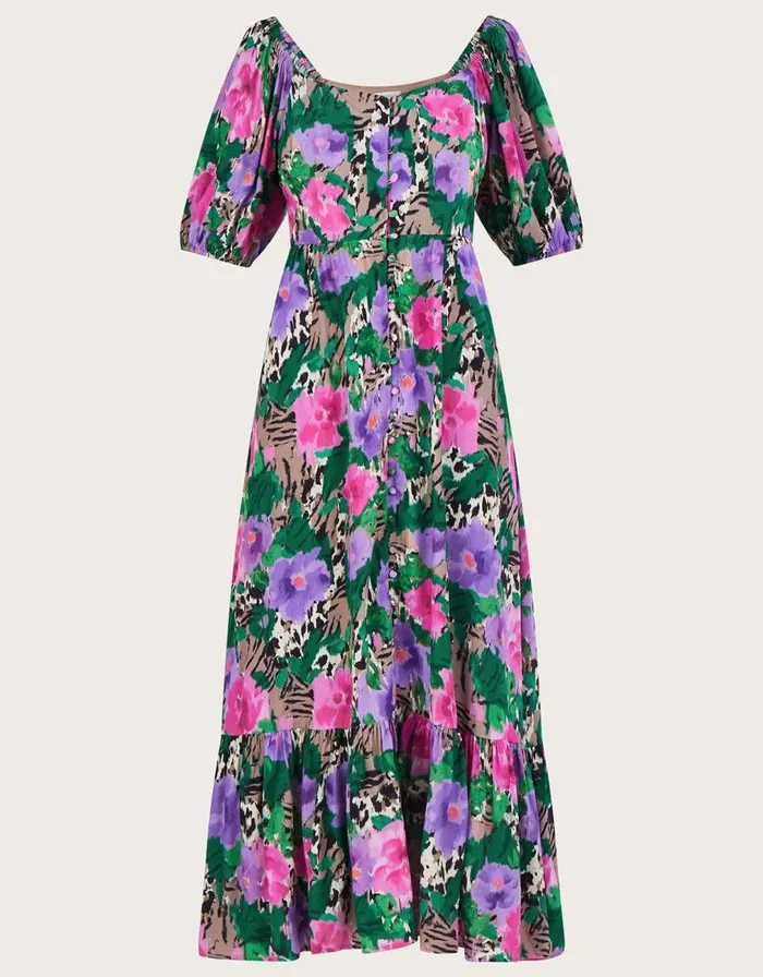 Monsoon Effie Print Tea Dress In Sustainable Viscose Camel Women Occasionwear Monsoon Effie Print Tea Dress In Sustainable Viscose Camel Women Occasionwear