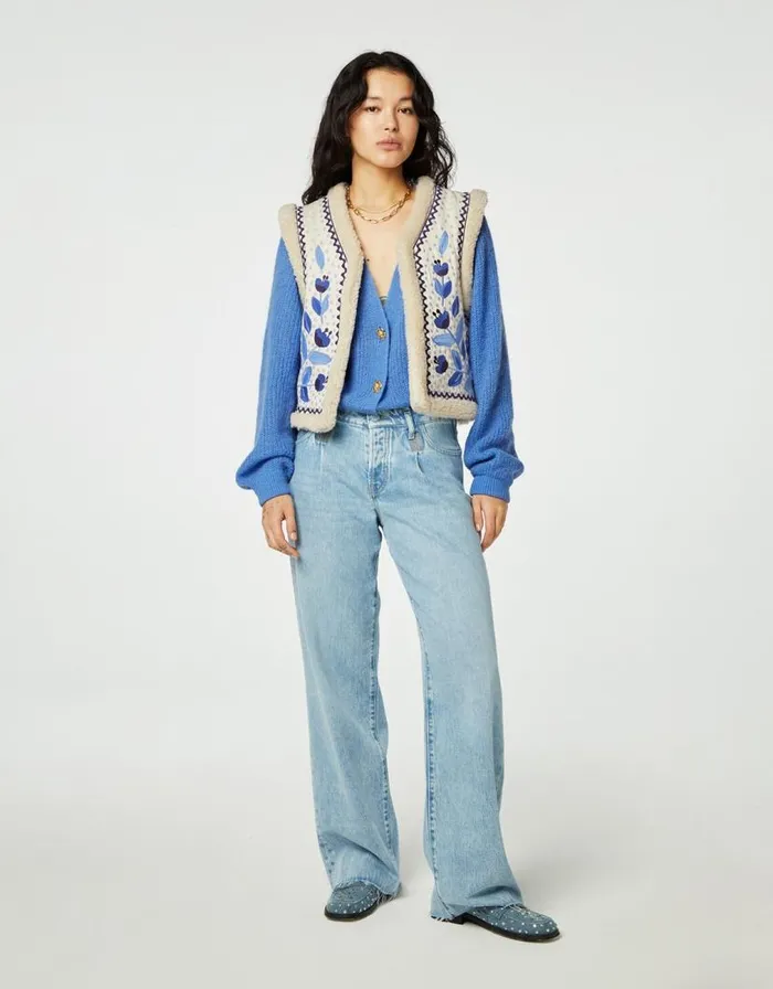 Monsoon Fabienne Chapot Embroidered Borg Gilet Blue Women Jackets Monsoon Fabienne Chapot Embroidered Borg Gilet Blue Women Jackets