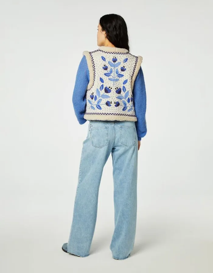 Monsoon Fabienne Chapot Embroidered Borg Gilet Blue Women Jackets Monsoon Fabienne Chapot Embroidered Borg Gilet Blue Women Jackets