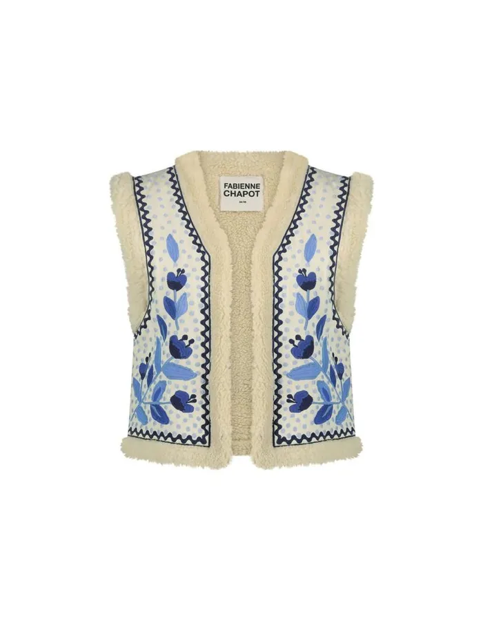 Monsoon Fabienne Chapot Embroidered Borg Gilet Blue Women Jackets Monsoon Fabienne Chapot Embroidered Borg Gilet Blue Women Jackets