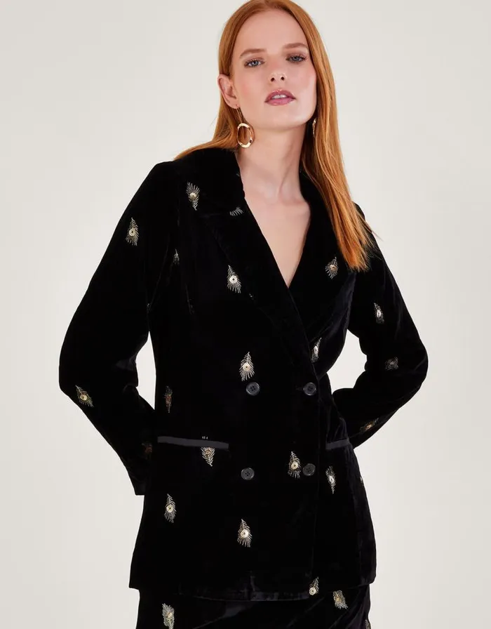 Monsoon Faye Velvet Blazer Black Women Jackets