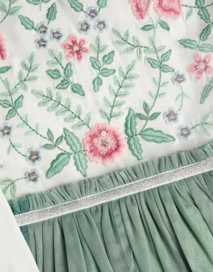 Monsoon Floral Embellished Tulle Long Sleeve Disco Dress Green Children Dresses Monsoon Floral Embellished Tulle Long Sleeve Disco Dress Green Children Dresses