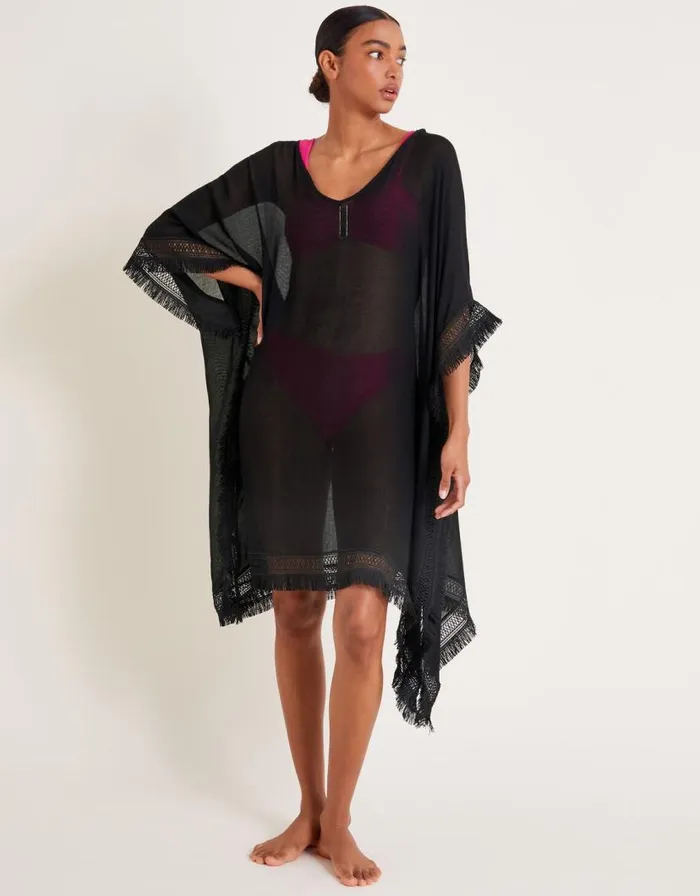 Monsoon Fringe Trim Poncho Women Kaftans and Kimonos