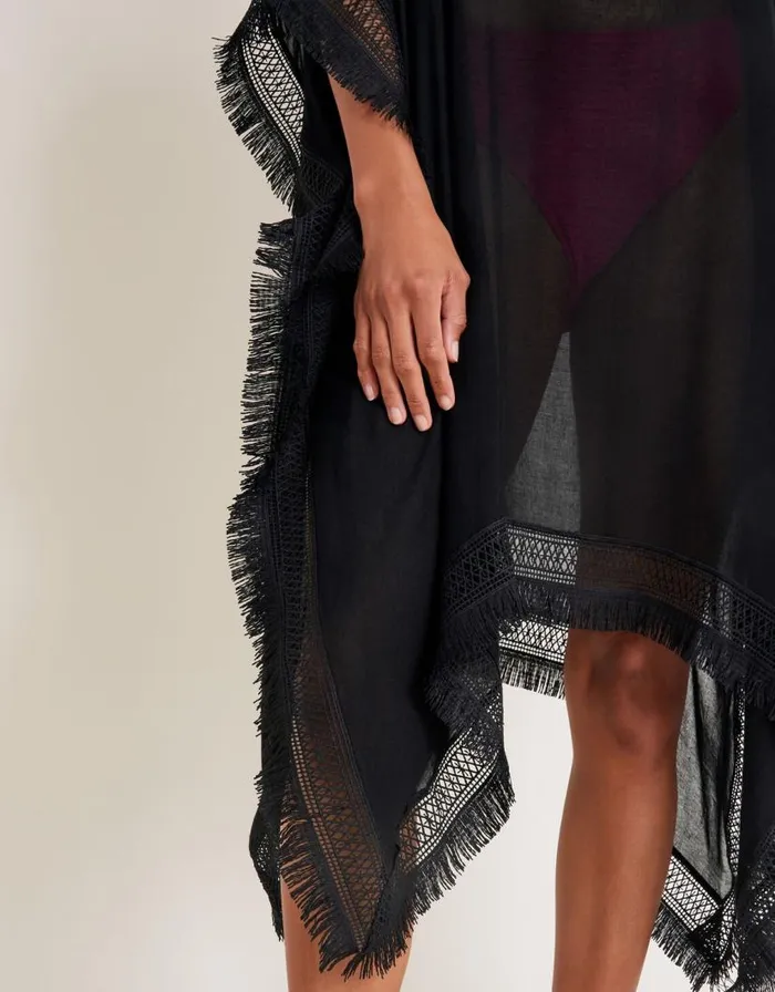 Monsoon Fringe Trim Poncho Women Kaftans and Kimonos Monsoon Fringe Trim Poncho Women Kaftans and Kimonos