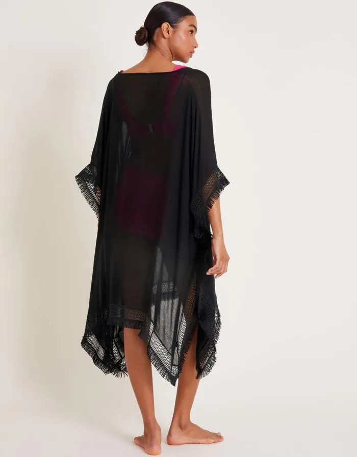Monsoon Fringe Trim Poncho Women Kaftans and Kimonos Monsoon Fringe Trim Poncho Women Kaftans and Kimonos