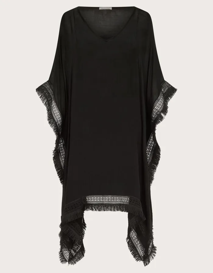 Monsoon Fringe Trim Poncho Women Kaftans and Kimonos Monsoon Fringe Trim Poncho Women Kaftans and Kimonos