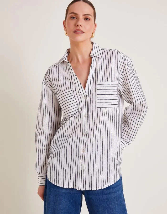 Monsoon Gilly Stripe Shirt Ivory Women Tops and Blouses