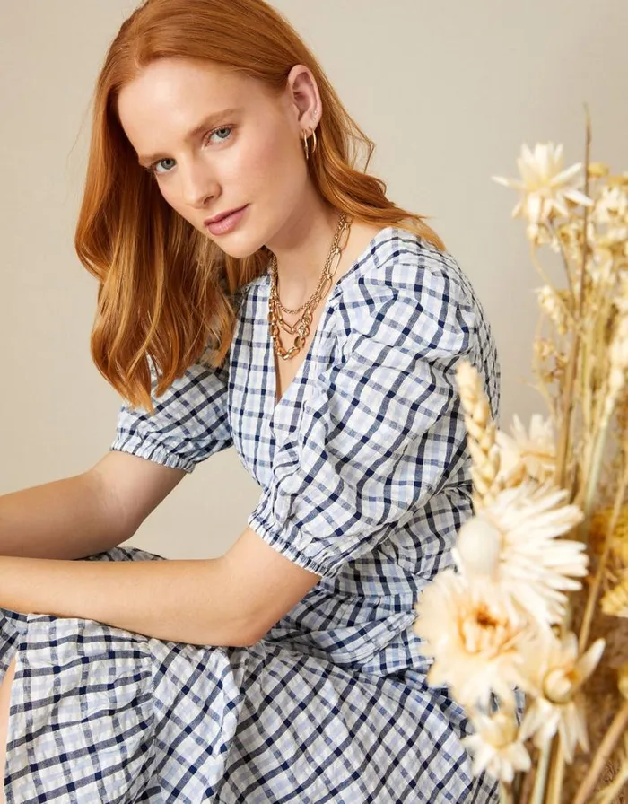 Monsoon Gingham Wrap Dolly Dress Blue Women Casualwear Monsoon Gingham Wrap Dolly Dress Blue Women Casualwear