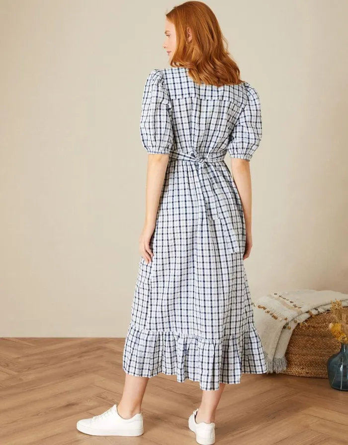 Monsoon Gingham Wrap Dolly Dress Blue Women Casualwear Monsoon Gingham Wrap Dolly Dress Blue Women Casualwear