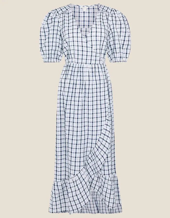 Monsoon Gingham Wrap Dolly Dress Blue Women Casualwear Monsoon Gingham Wrap Dolly Dress Blue Women Casualwear
