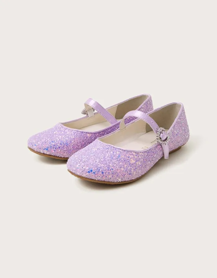 Monsoon Glitter Ballerina Flats Purple Children Partywear