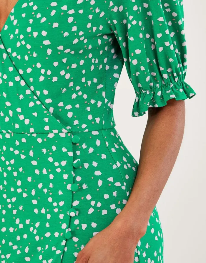 Monsoon Hattie Spot Wrap Dress Green Women Midi Dresses Monsoon Hattie Spot Wrap Dress Green Women Midi Dresses