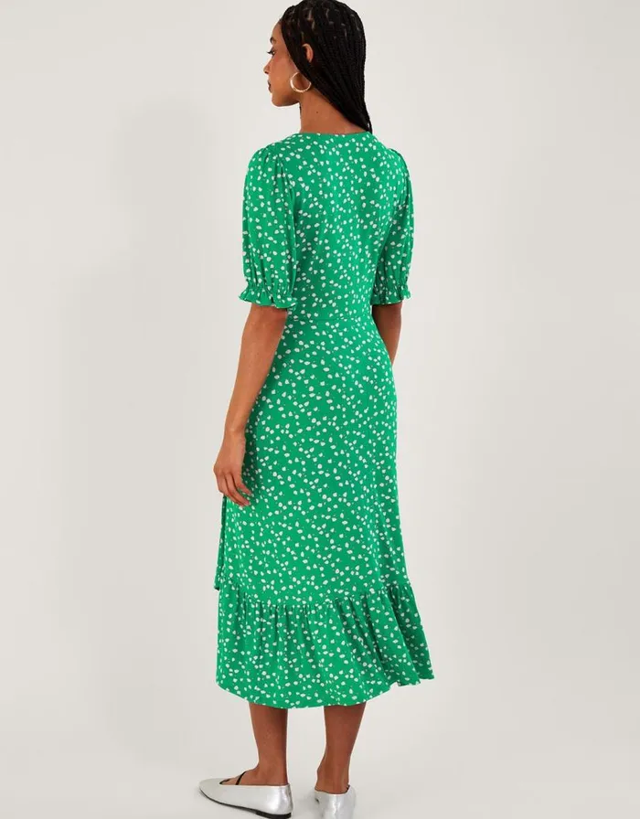 Monsoon Hattie Spot Wrap Dress Green Women Midi Dresses Monsoon Hattie Spot Wrap Dress Green Women Midi Dresses