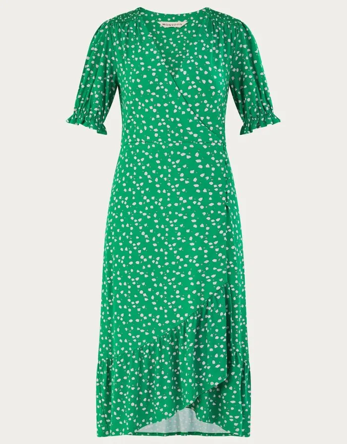 Monsoon Hattie Spot Wrap Dress Green Women Midi Dresses Monsoon Hattie Spot Wrap Dress Green Women Midi Dresses