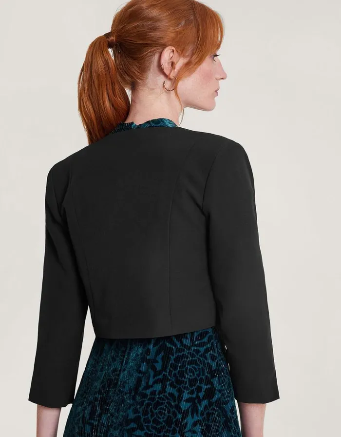 Monsoon Hortensia Scallop Crop Jacket Black Women Occasionwear Monsoon Hortensia Scallop Crop Jacket Black Women Occasionwear
