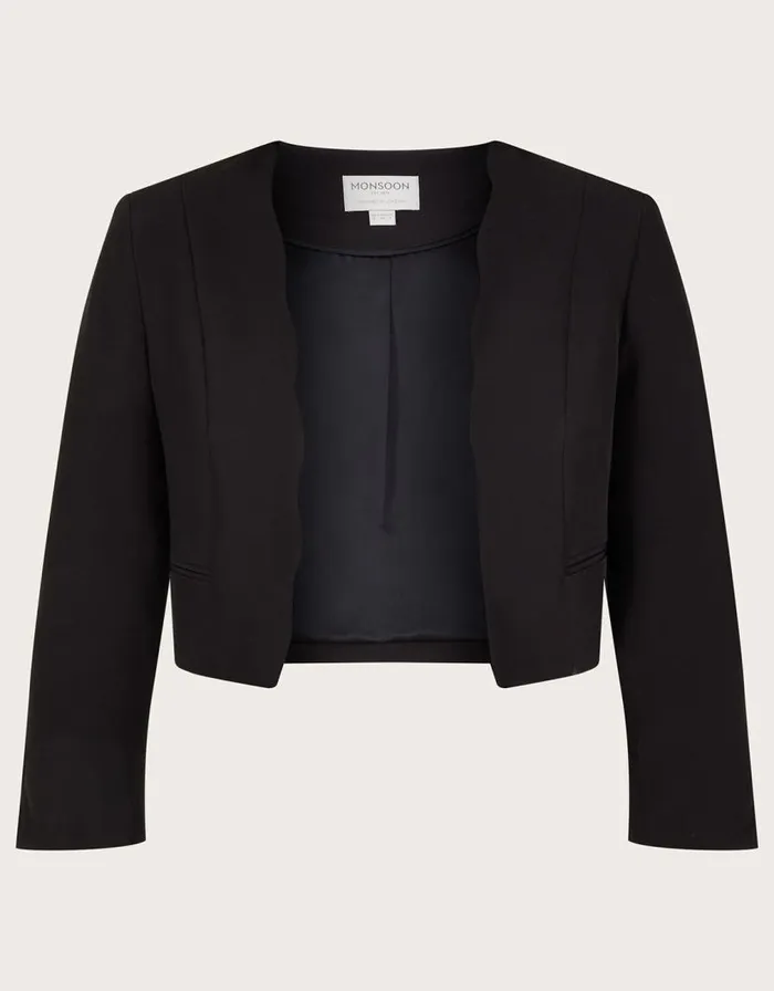 Monsoon Hortensia Scallop Crop Jacket Black Women Occasionwear Monsoon Hortensia Scallop Crop Jacket Black Women Occasionwear