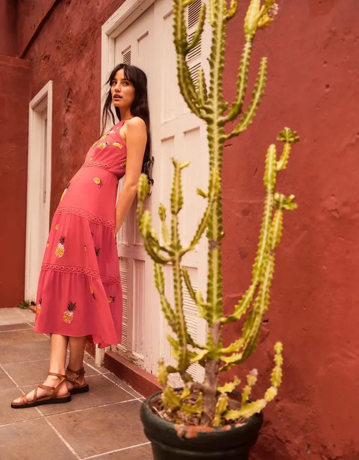 Monsoon Isabel Embellished Tiered Midi Dress In Recycled Polyester Orange Women Occasionwear Monsoon Isabel Embellished Tiered Midi Dress In Recycled Polyester Orange Women Occasionwear
