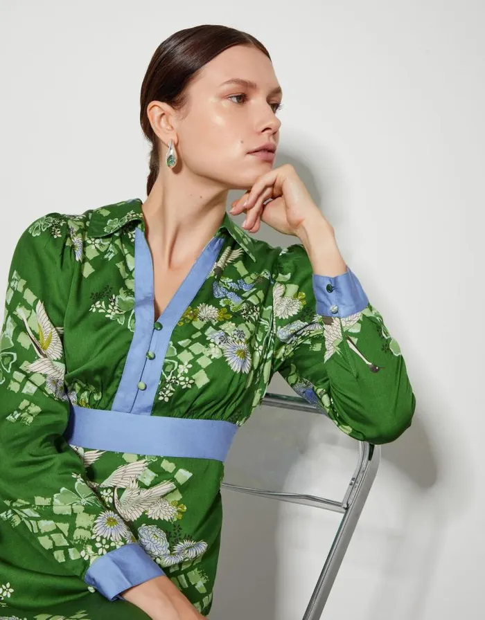 Monsoon Jennifer Long Sleeve Floral Print Midi Dress Green Women Day Dresses Monsoon Jennifer Long Sleeve Floral Print Midi Dress Green Women Day Dresses