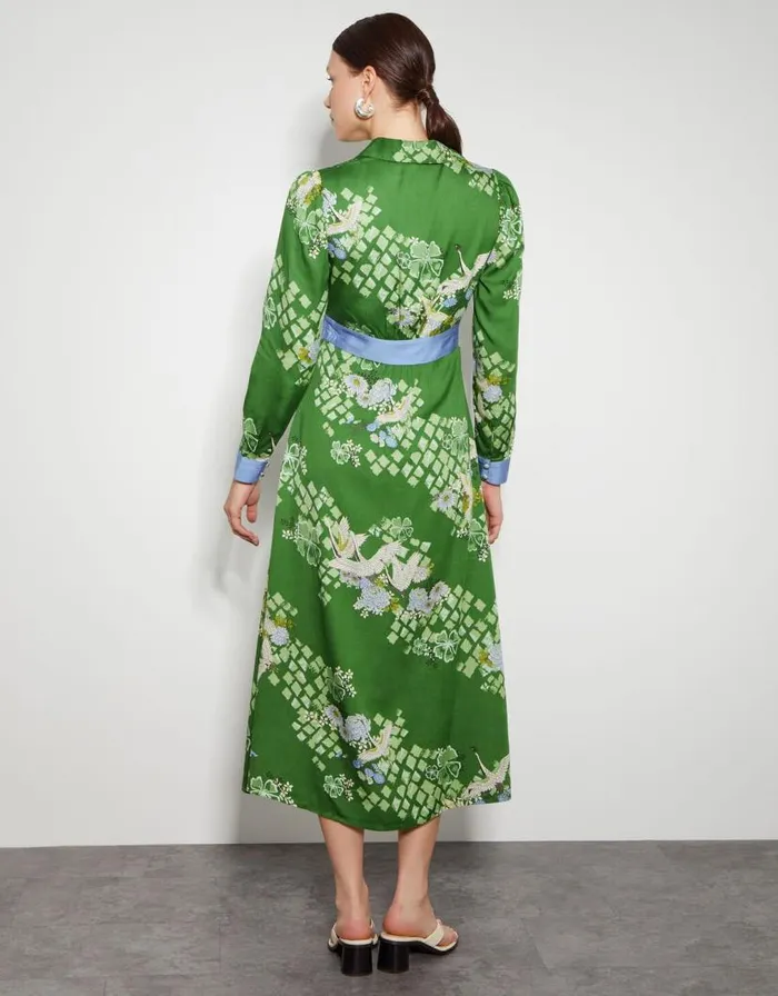 Monsoon Jennifer Long Sleeve Floral Print Midi Dress Green Women Day Dresses Monsoon Jennifer Long Sleeve Floral Print Midi Dress Green Women Day Dresses