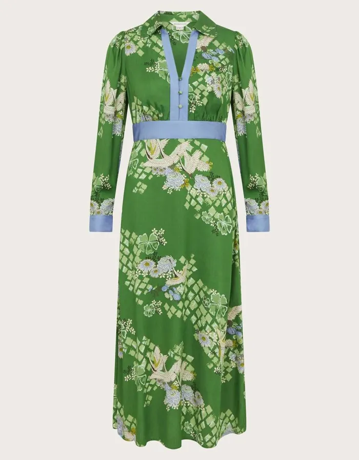 Monsoon Jennifer Long Sleeve Floral Print Midi Dress Green Women Day Dresses Monsoon Jennifer Long Sleeve Floral Print Midi Dress Green Women Day Dresses