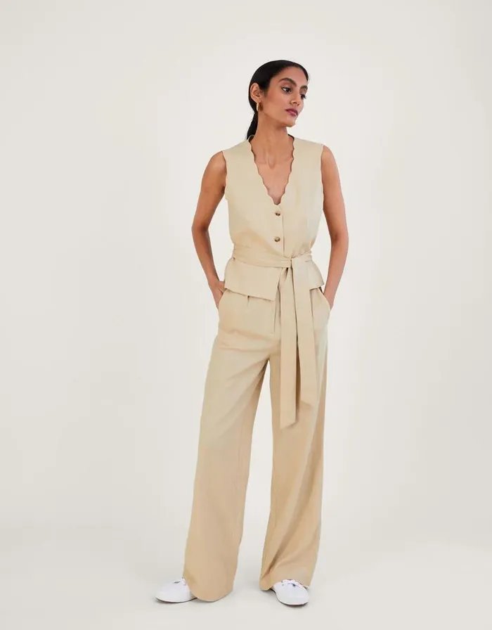 Monsoon Jenny Trousers In Linen Blend Natural Women Trousers and Jeans