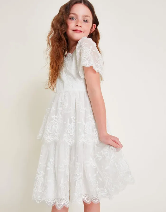 Monsoon Kriti Scallop Bohemian Dress Ivory Children Dresses