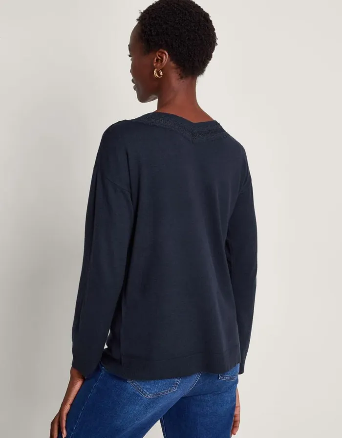 Monsoon Leah Lace Jumper Blue Women Knitwear Monsoon Leah Lace Jumper Blue Women Knitwear