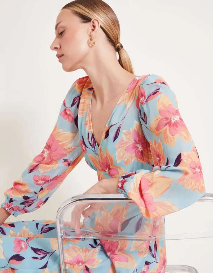 Monsoon Lilith Floral Print Dress Blue Women Occasion Dresses Monsoon Lilith Floral Print Dress Blue Women Occasion Dresses