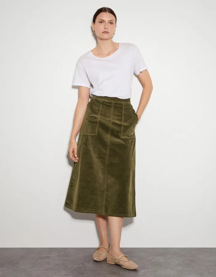 Monsoon Malika Cord Midi Skirt Green Women Skirts