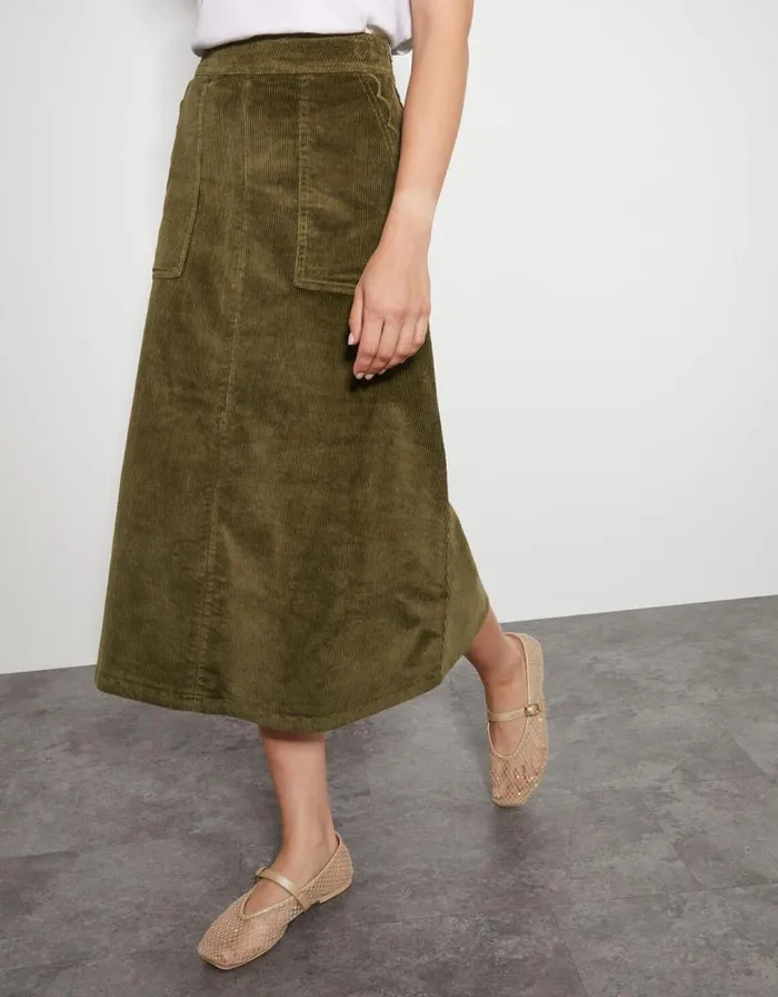 Monsoon Malika Cord Midi Skirt Green Women Skirts