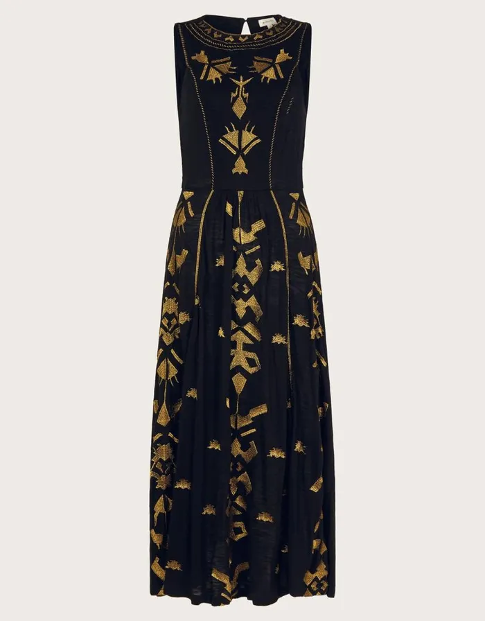 Monsoon Mimi Metallic Embroidered Midi Dress Black Women Midi Dresses Monsoon Mimi Metallic Embroidered Midi Dress Black Women Midi Dresses
