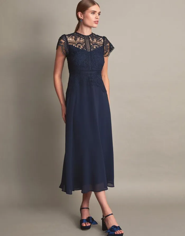 Monsoon Monica Lace Midi Dress Blue Women Occasionwear