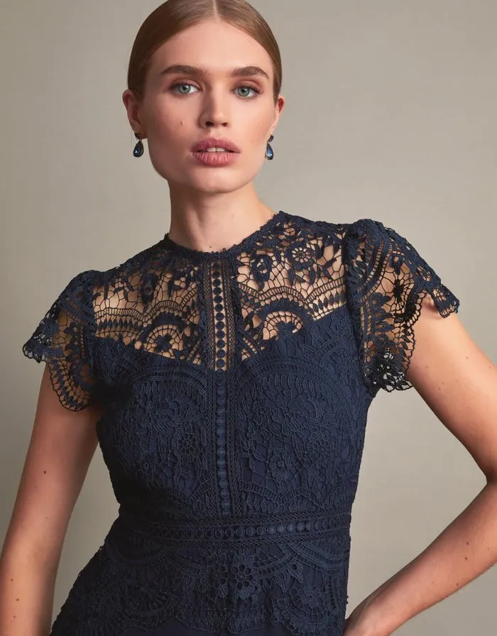 Monsoon Monica Lace Midi Dress Blue Women Occasionwear