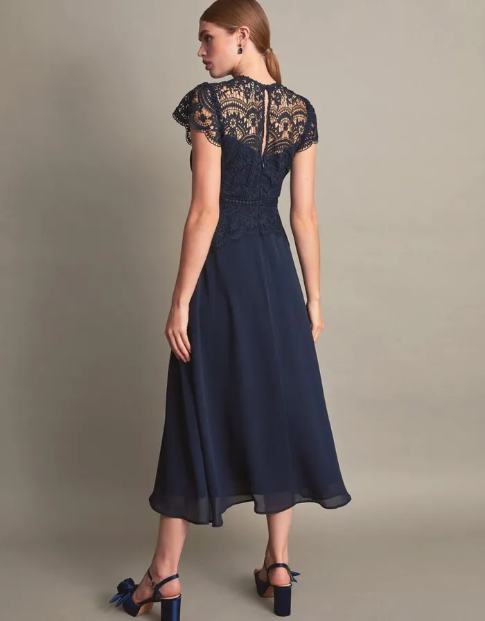 Monsoon Monica Lace Midi Dress Blue Women Occasionwear