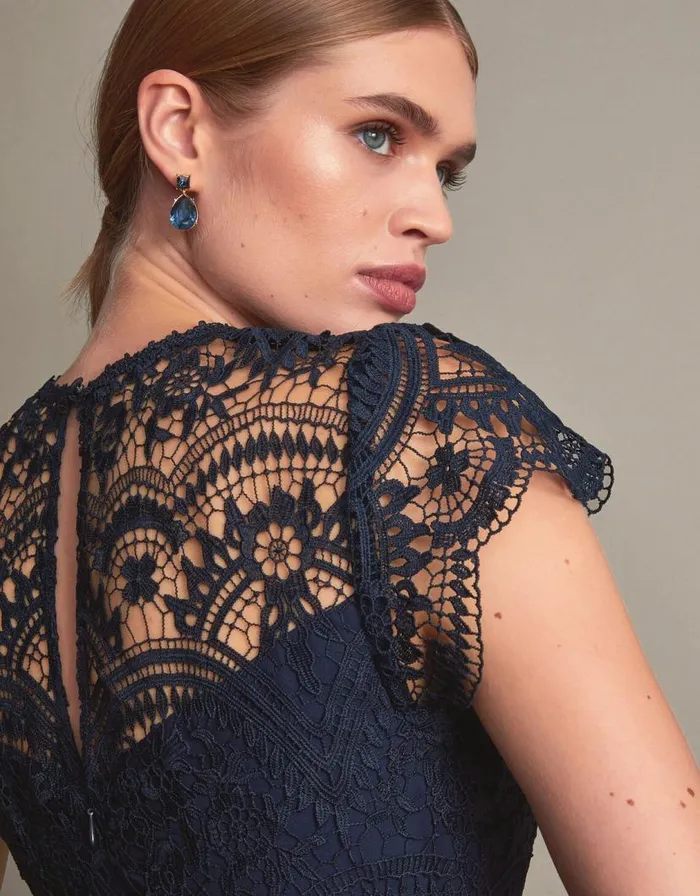 Monsoon Monica Lace Midi Dress Blue Women Occasionwear