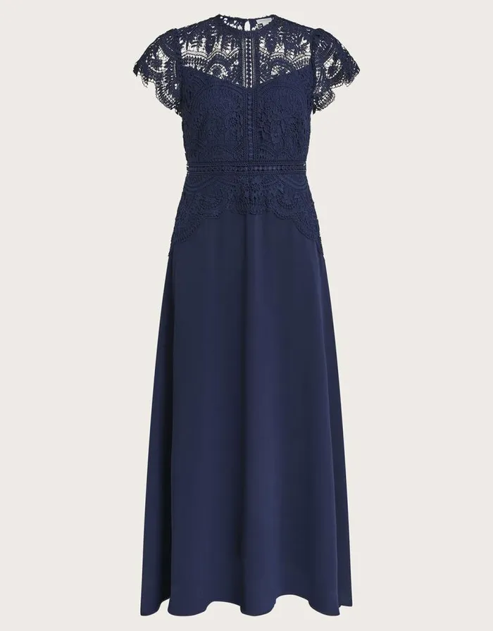 Monsoon Monica Lace Midi Dress Blue Women Occasionwear