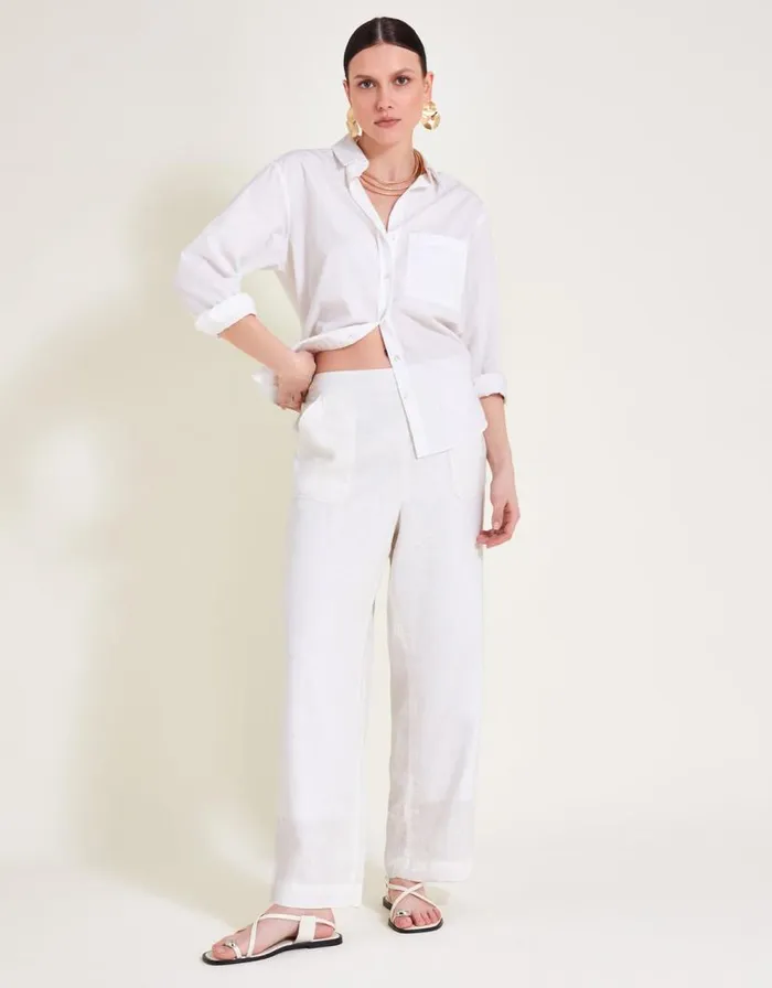 Monsoon Parker Linen Crop Trousers White Women Casualwear