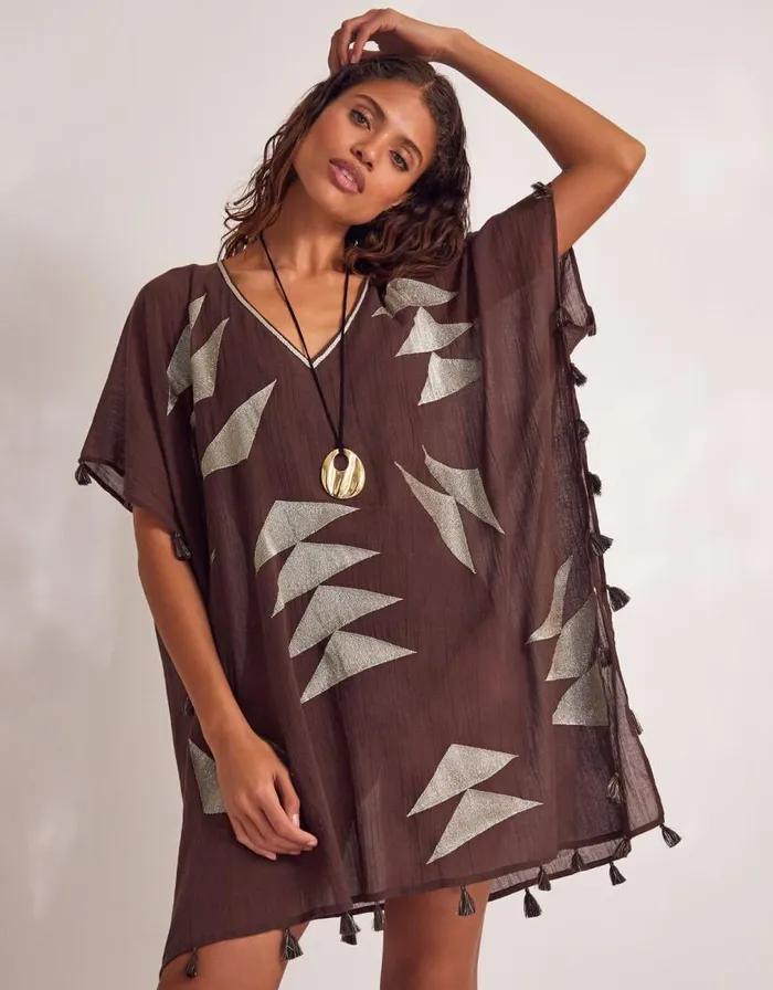 Monsoon Patti Embroidered Kaftan Brown Women Kaftans and Kimonos