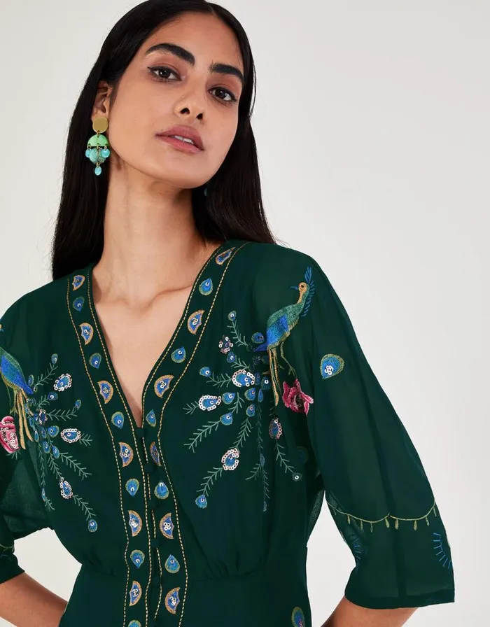 Monsoon Perla Embellished Tea Dress Green Women Occasionwear Monsoon Perla Embellished Tea Dress Green Women Occasionwear