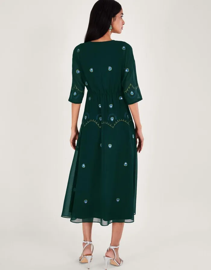 Monsoon Perla Embellished Tea Dress Green Women Occasionwear Monsoon Perla Embellished Tea Dress Green Women Occasionwear