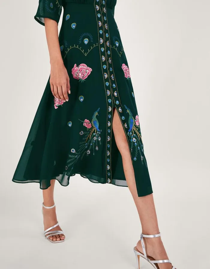 Monsoon Perla Embellished Tea Dress Green Women Occasionwear Monsoon Perla Embellished Tea Dress Green Women Occasionwear