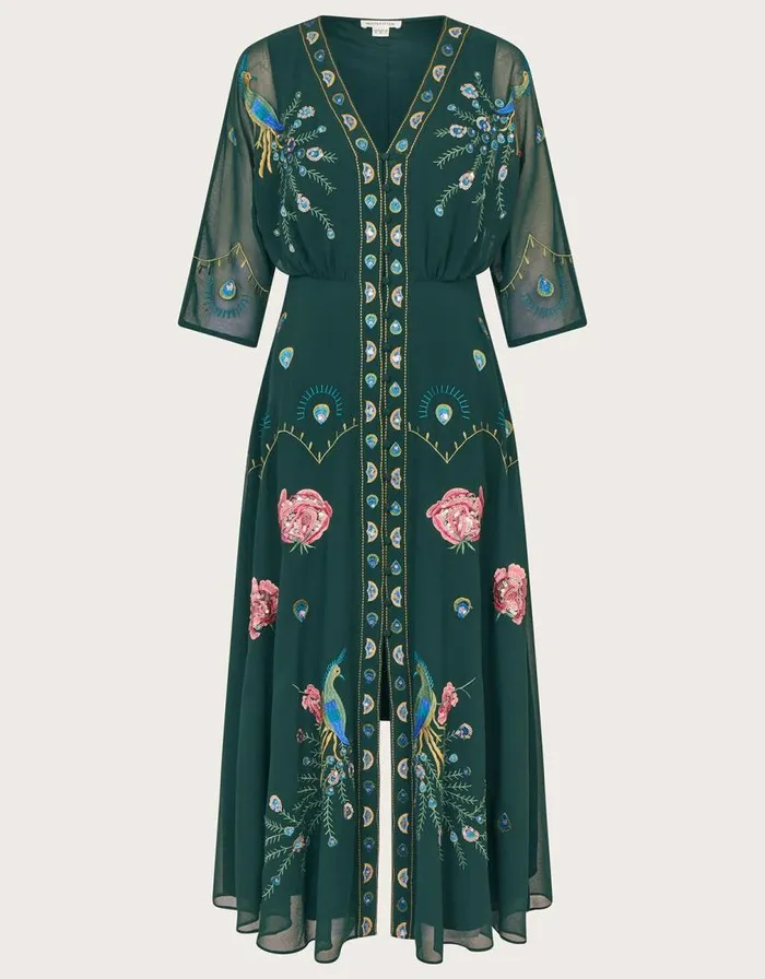 Monsoon Perla Embellished Tea Dress Green Women Occasionwear Monsoon Perla Embellished Tea Dress Green Women Occasionwear