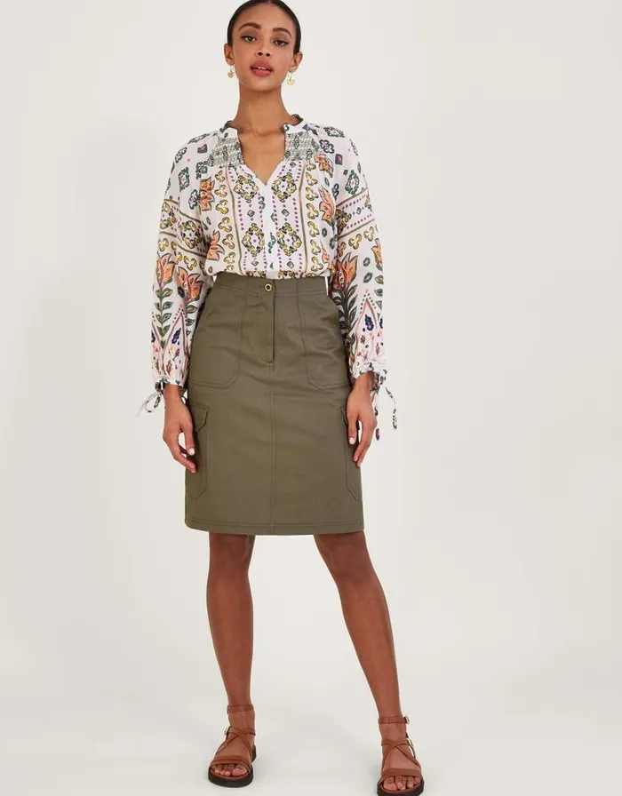 Monsoon Plain Longline Cargo Skirt Green Women Skirts